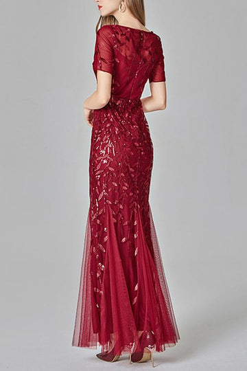 Mermaid Short Sleeves Red Ball Dress